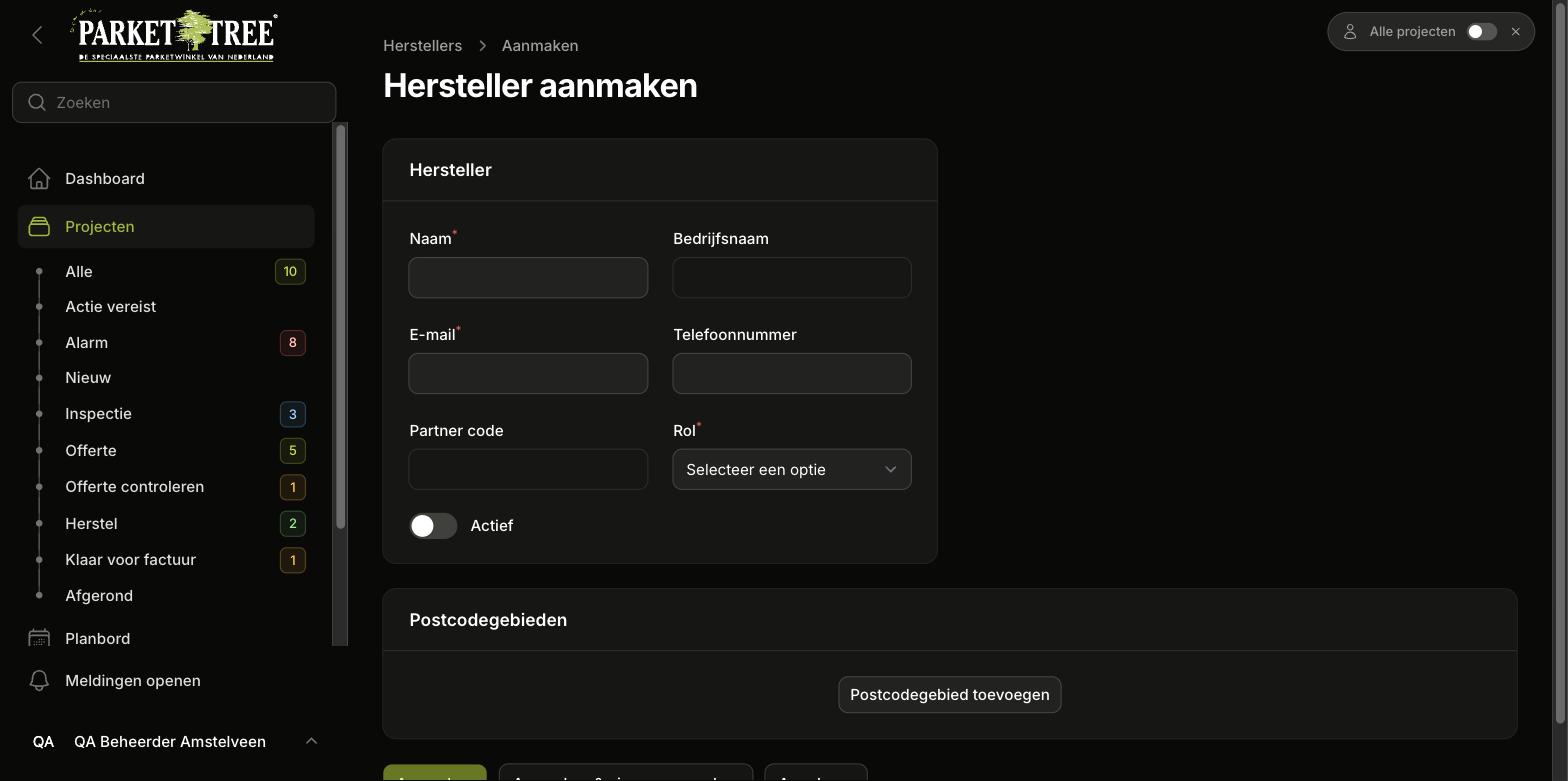 Formulier Hersteller aanmaken